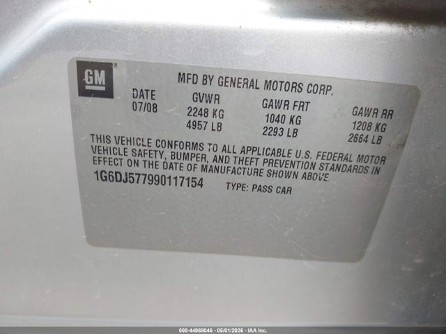 Aukcja sprzedaży 2009 Cadillac Cts Standard, vin: 1G6DJ577990117154, numer aukcji: 44988046