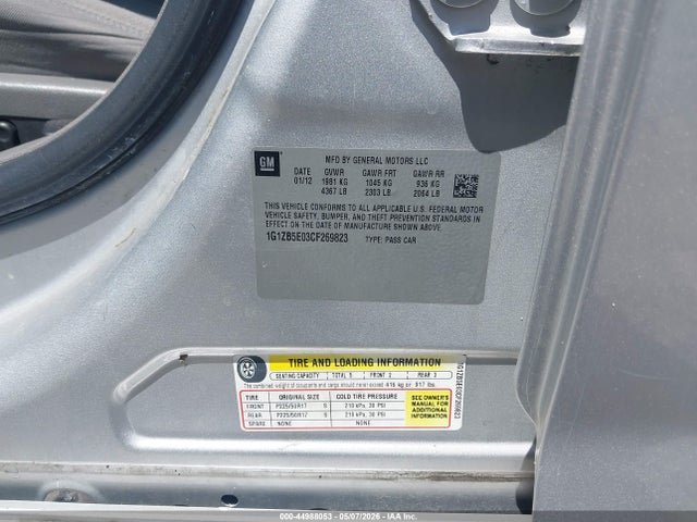 Продажа на аукционе авто 2012 Chevrolet Malibu Ls, vin: 1G1ZB5E03CF269823, номер лота: 44988053