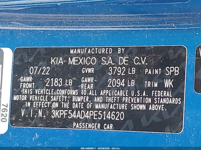 Продаж на аукціоні авто 2023 Kia Forte Gt-line, vin: 3KPF54AD4PE514620, номер лоту: 44988071