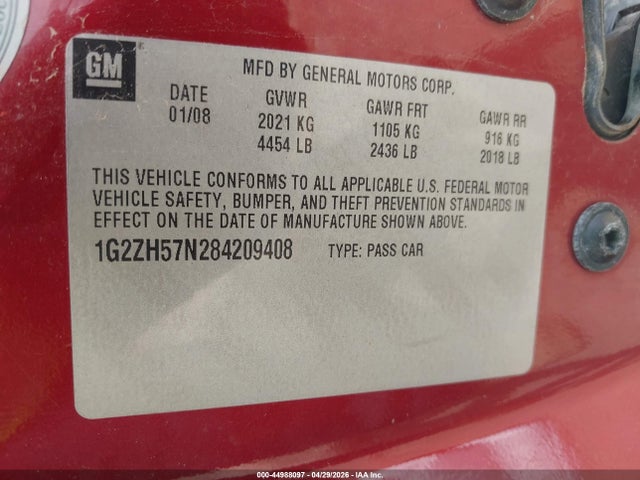 Продажа на аукционе авто 2008 Pontiac G6 Gt, vin: 1G2ZH57N284209408, номер лота: 44988097