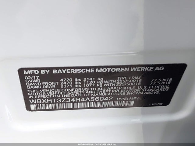 44988099 :رقم المزاد ، WBXHT3Z34H4A56042 vin ، 2017 Bmw X1 Xdrive28i مزاد بيع