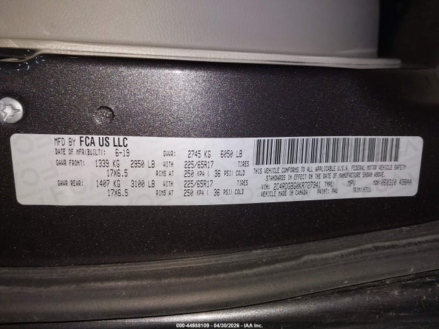 Aukcja sprzedaży 2019 Dodge Grand Caravan Se, vin: 2C4RDGBG0KR727341, numer aukcji: 44988109