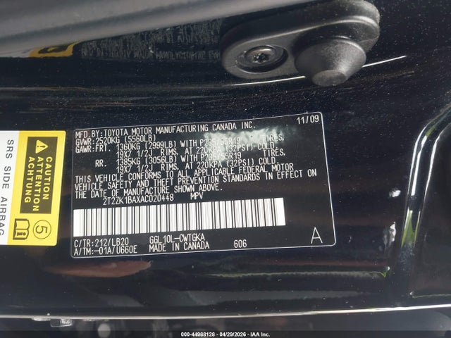 Aukcja sprzedaży 2010 Lexus Rx 350, vin: 2T2ZK1BAXAC020448, numer aukcji: 44988128