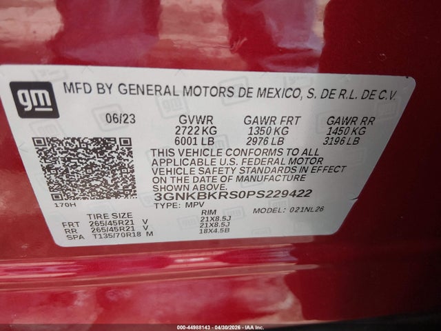 Auction sale of the 2023 Chevrolet Blazer Awd Rs, vin: 3GNKBKRS0PS229422, lot number: 44988143