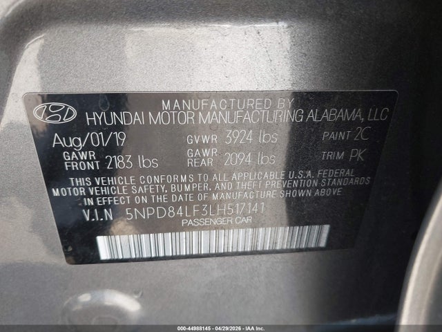 5NPD84LF3LH517141 Hyundai Elantra Value Edition