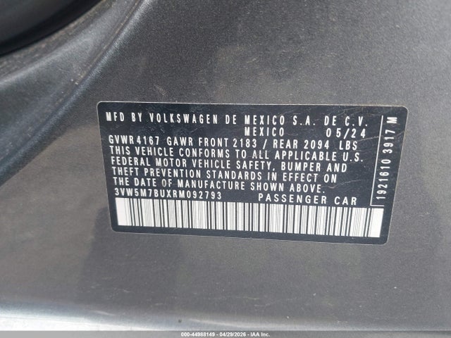 3VW5M7BUXRM092793 Volkswagen Jetta 1.5t S