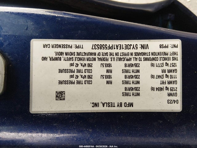 Tesla Model 3 Rear-wheel Drive 2023 5YJ3E1EA1PF558537 Image 9