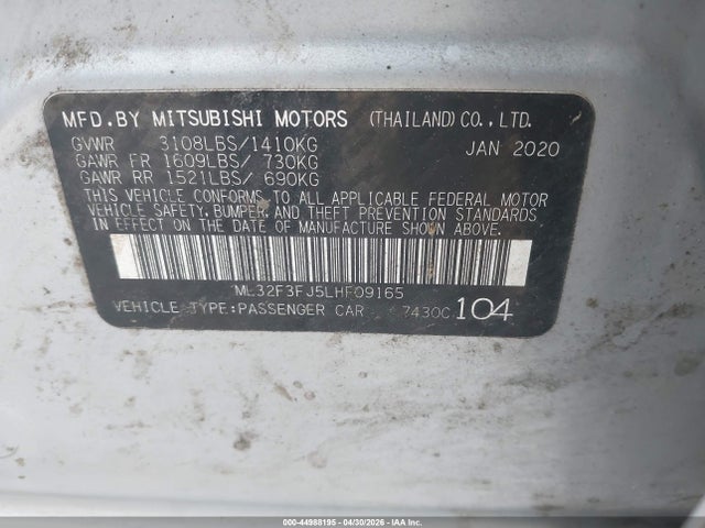 Продаж на аукціоні авто 2020 Mitsubishi Mirage G4 Es, vin: ML32F3FJ5LHF09165, номер лоту: 44988195