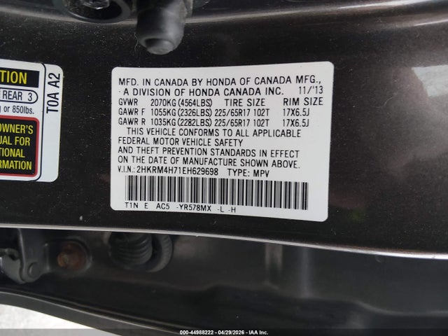 Aukcja sprzedaży 2014 Honda Cr-v Ex-l, vin: 2HKRM4H71EH629698, numer aukcji: 44988222