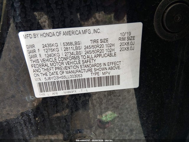 Продаж на аукціоні авто 2020 Acura Mdx Technology Package, vin: 5J8YD3H55LL003053, номер лоту: 44988257