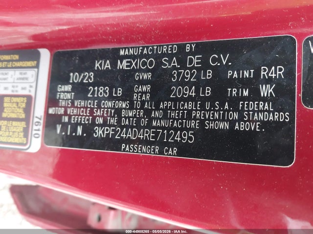 Продаж на аукціоні авто 2024 Kia Forte Lxs, vin: 3KPF24AD4RE712495, номер лоту: 44988265