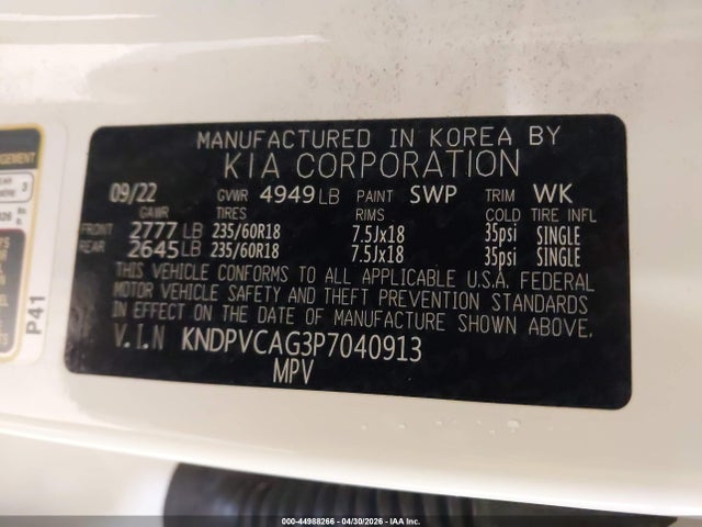 Aukcja sprzedaży 2023 Kia Sportage Hybrid Ex, vin: KNDPVCAG3P7040913, numer aukcji: 44988266