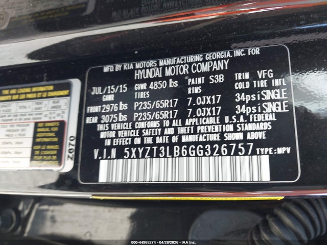 Продаж на аукціоні авто 2016 Hyundai Santa Fe Sport 2.4l, vin: 5XYZT3LB6GG326757, номер лоту: 44988274