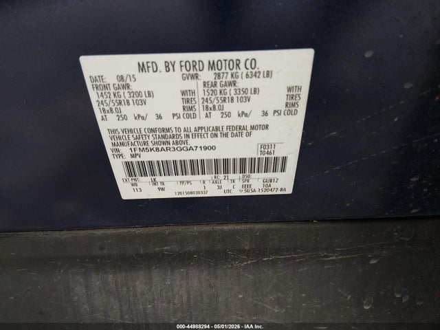 Продаж на аукціоні авто 2016 Ford Utility Police Interceptor, vin: 1FM5K8AR3GGA71900, номер лоту: 44988294