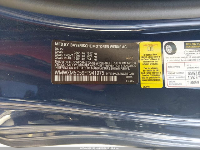 Продажа на аукционе авто 2015 Mini Hardtop Cooper, vin: WMWXM5C59FT941975, номер лота: 44988299