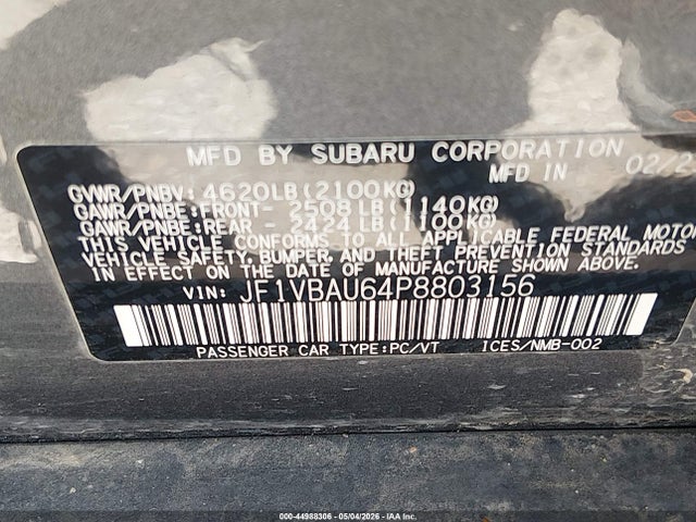 2023 Subaru Wrx Gt მანქანა იყიდება აუქციონზე, vin: JF1VBAU64P8803156, აუქციონის ნომერი: 44988306