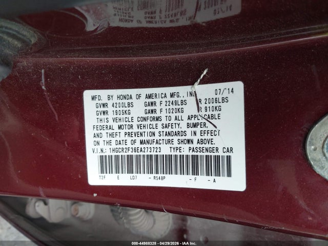 Aukcja sprzedaży 2014 Honda Accord Lx, vin: 1HGCR2F36EA273723, numer aukcji: 44988328