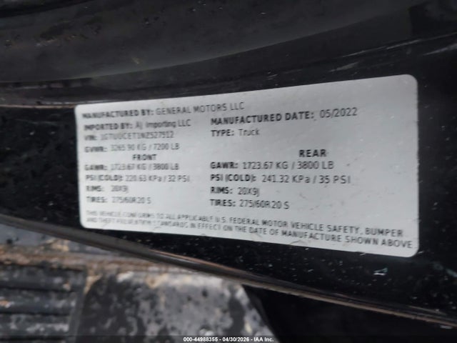 Продаж на аукціоні авто 2022 Gmc Sierra 1500 Elevation, vin: 1GTUUCET1NZ527512, номер лоту: 44988355
