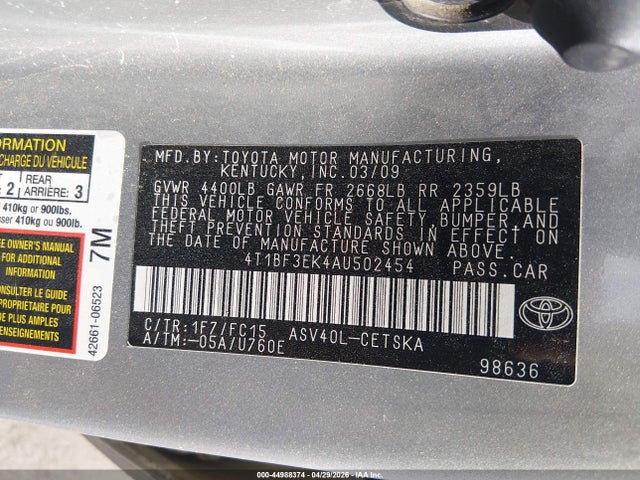 Aukcja sprzedaży 2010 Toyota Camry Se, vin: 4T1BF3EK4AU502454, numer aukcji: 44988374