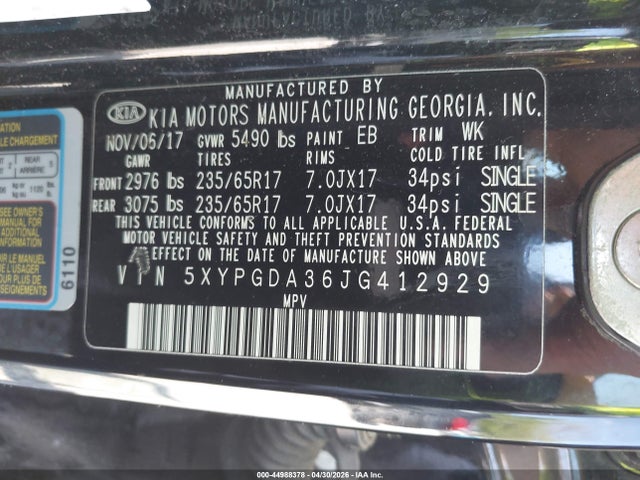 KIA Sorento 2.4l Lx 2018 5XYPGDA36JG412929 Image 9
