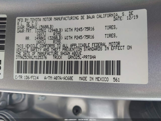 2020 Toyota Tacoma Sr5 V6 მანქანა იყიდება აუქციონზე, vin: 3TMAZ5CNXLM125376, აუქციონის ნომერი: 44988391