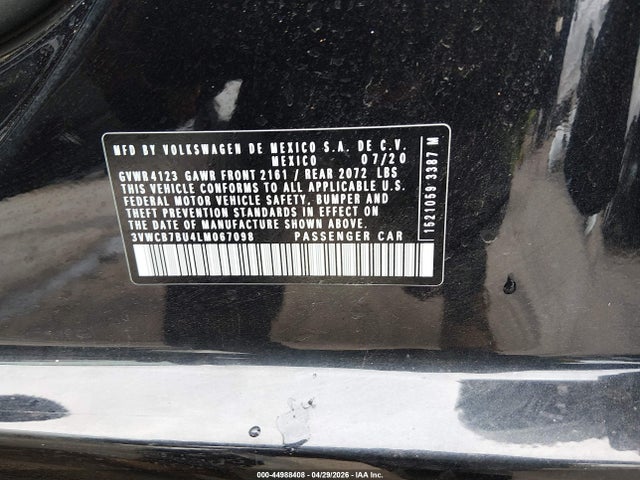 Aukcja sprzedaży 2020 Volkswagen Jetta, vin: 3VWCB7BU4LM067098, numer aukcji: 44988408