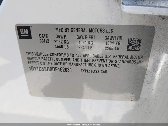 Продажа на аукционе авто 2013 Chevrolet Malibu Eco, vin: 1G11D5SR0DF162031, номер лота: 44988436