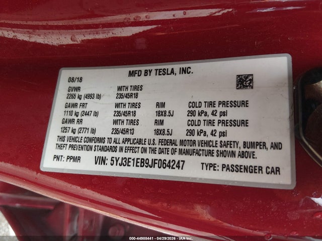 Tesla Model 3 Long Range/performance 2018 5YJ3E1EB9JF064247 Image 9