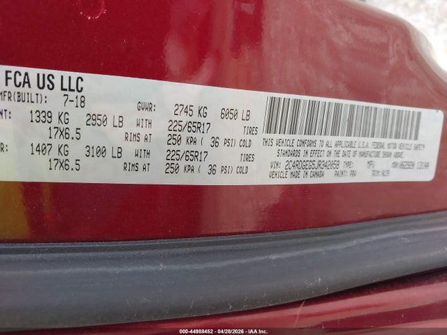 Aukcja sprzedaży 2018 Dodge Grand Caravan Gt, vin: 2C4RDGEG5JR342058, numer aukcji: 44988452