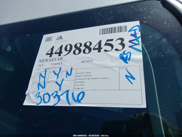 5TDJRKEC3NS135955 Toyota SIENNA XLE