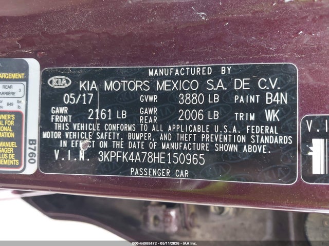 Продажа на аукционе авто 2017 Kia Forte Lx, vin: 3KPFK4A78HE150965, номер лота: 44988472