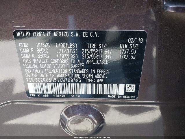 3CZRU5H51KM709393 Honda HR-V EX