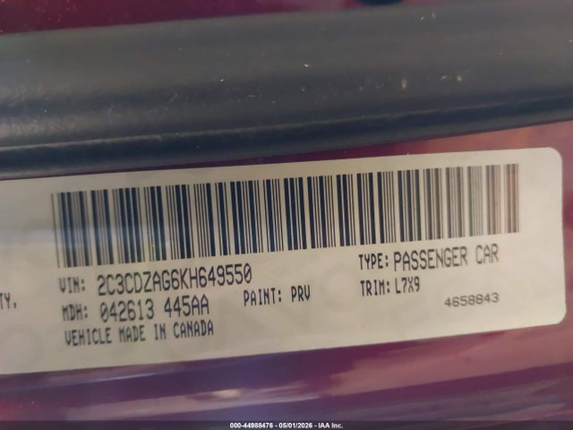 Продажа на аукционе авто 2019 Dodge Challenger Sxt, vin: 2C3CDZAG6KH649550, номер лота: 44988476