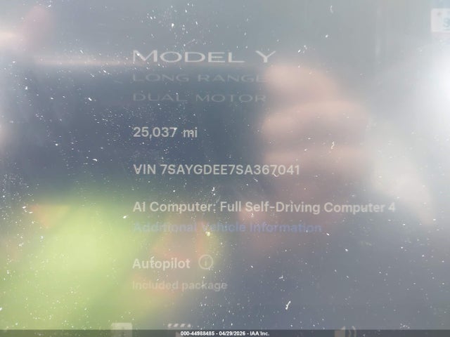2025 Tesla Model Y Long Range Dual Motor All-wheel Drive მანქანა იყიდება აუქციონზე, vin: 7SAYGDEE7SA367041, აუქციონის ნომერი: 44988485