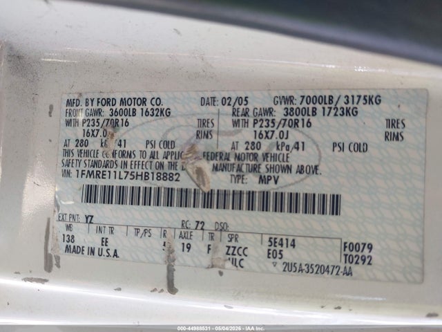 Aukcja sprzedaży 2005 Ford E-150 Chateau/xl/xlt, vin: 1FMRE11L75HB18882, numer aukcji: 44988531