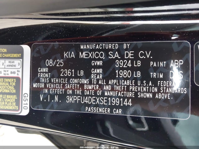 44988551 :رقم المزاد ، 3KPFU4DEXSE199144 vin ، 2025 Kia K4 Ex مزاد بيع