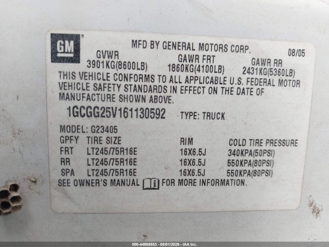 Продажа на аукционе авто 2006 Chevrolet Express Work Van, vin: 1GCGG25V161130592, номер лота: 44988553