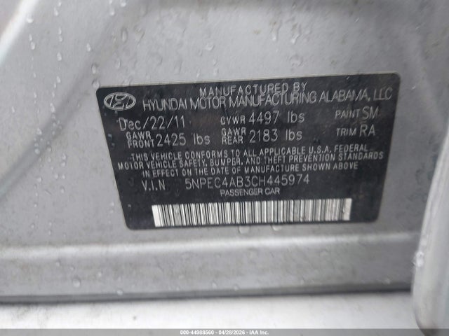 Aukcja sprzedaży 2012 Hyundai Sonata Se 2.0t, vin: 5NPEC4AB3CH445974, numer aukcji: 44988560