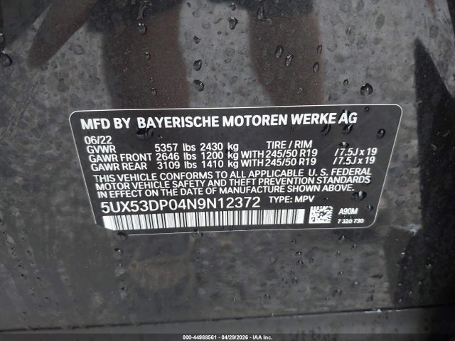 5UX53DP04N9N12372 BMW X3 Xdrive30i