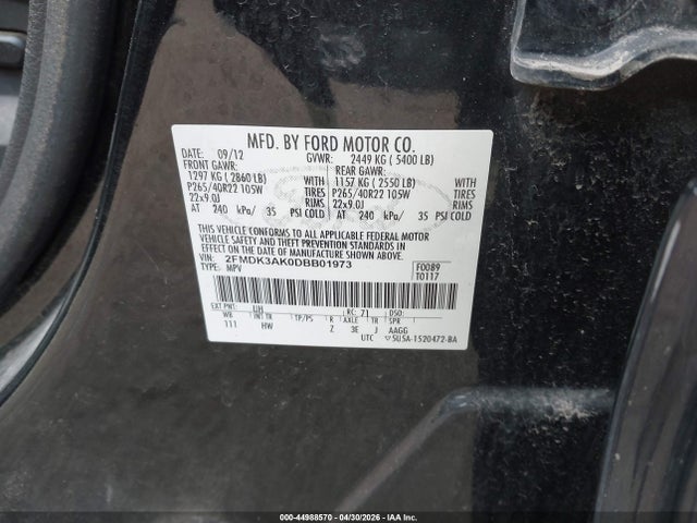 Aukcja sprzedaży 2013 Ford Edge Sport, vin: 2FMDK3AK0DBB01973, numer aukcji: 44988570