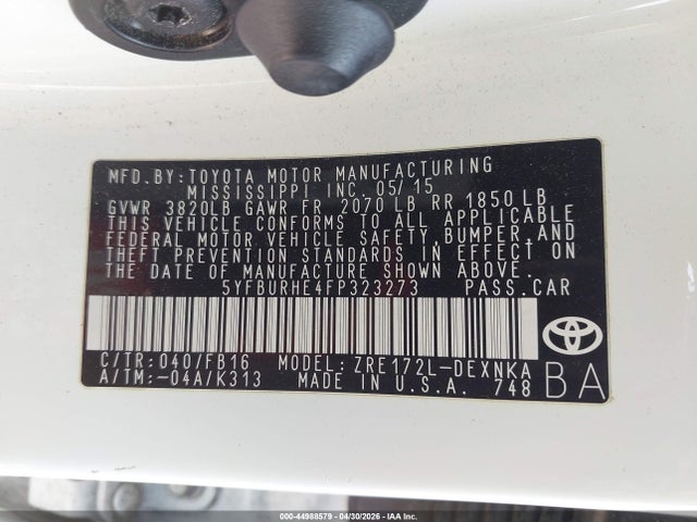Toyota COROLLA LE 2015 5YFBURHE4FP323273 Image 9