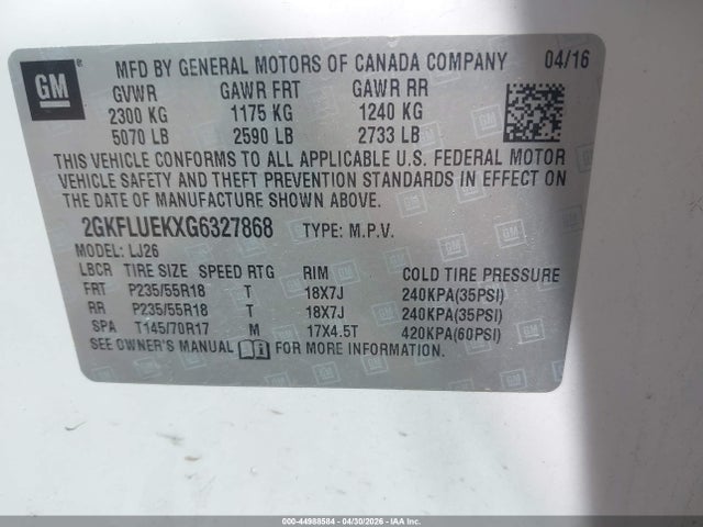 Продажа на аукционе авто 2016 Gmc Terrain Slt, vin: 2GKFLUEKXG6327868, номер лота: 44988584