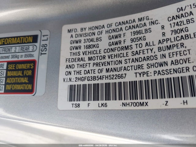 2HGFG3B54FH522667 Honda Civic Lx