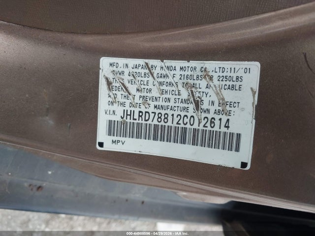 Продаж на аукціоні авто 2002 Honda Cr-v Ex, vin: JHLRD78812C012614, номер лоту: 44988596