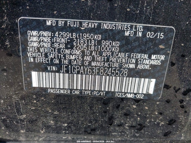 2015 Subaru Impreza 2.0i Sport Premium მანქანა იყიდება აუქციონზე, vin: JF1GPAY63F8245528, აუქციონის ნომერი: 44988642