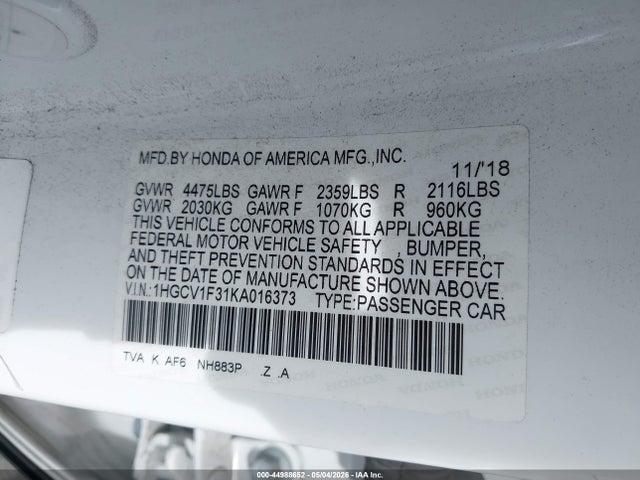 1HGCV1F31KA016373 Honda Accord Sport