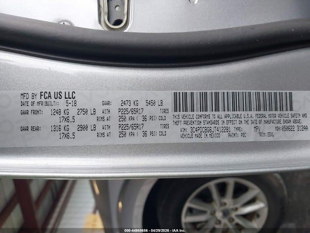 2018 Dodge Journey Sxt მანქანა იყიდება აუქციონზე, vin: 3C4PDCBG6JT412281, აუქციონის ნომერი: 44988656
