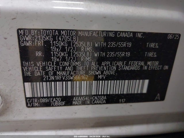 Aukcja sprzedaży 2025 Toyota Rav4 Limited, vin: 2T3N1RFV3SW566162, numer aukcji: 44988666
