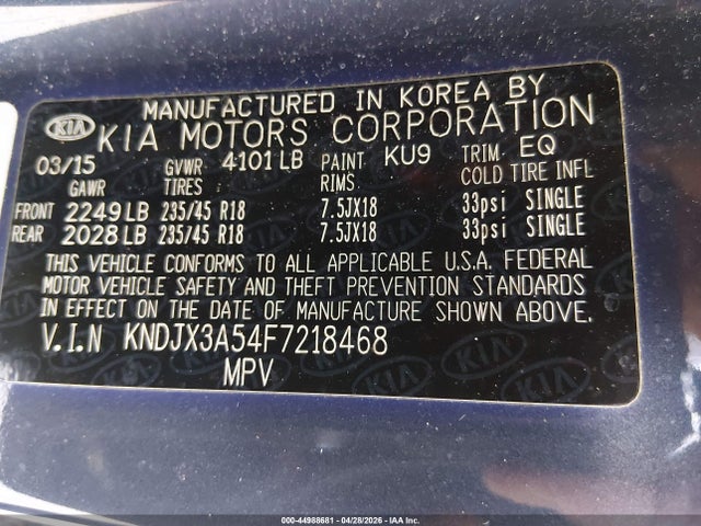 44988681 :رقم المزاد ، KNDJX3A54F7218468 vin ، 2015 Kia Soul ! مزاد بيع