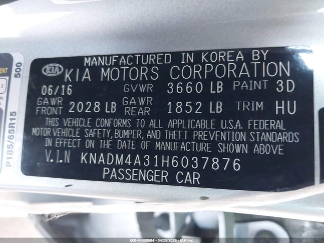 KIA RIO LX 2017 KNADM4A31H6037876 Image 9
